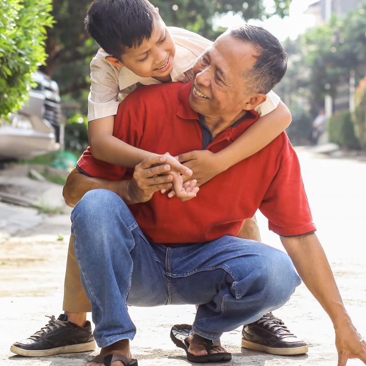 Asian grandfather and grandsone